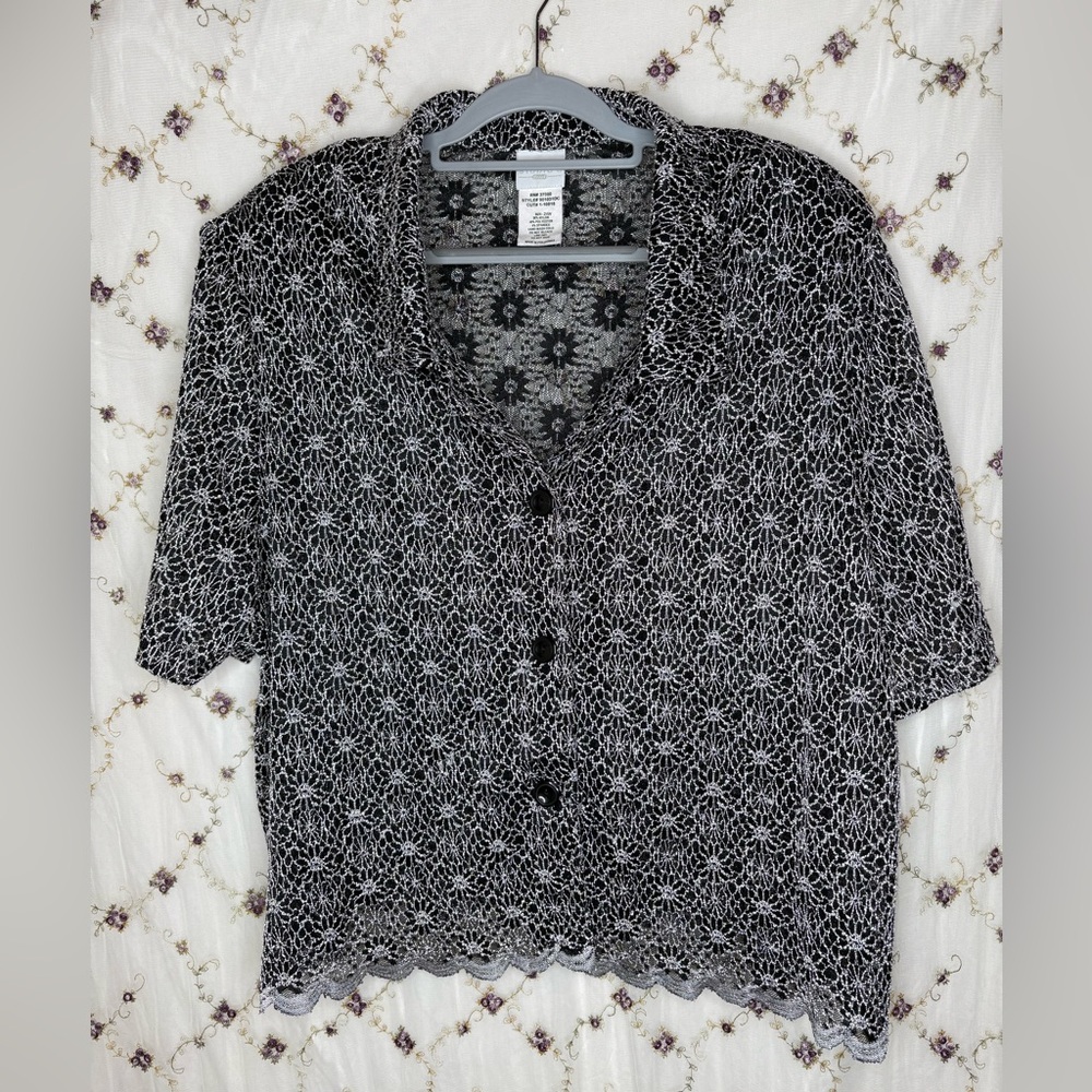 Studio C Black and White Patterned Button Down Shirt